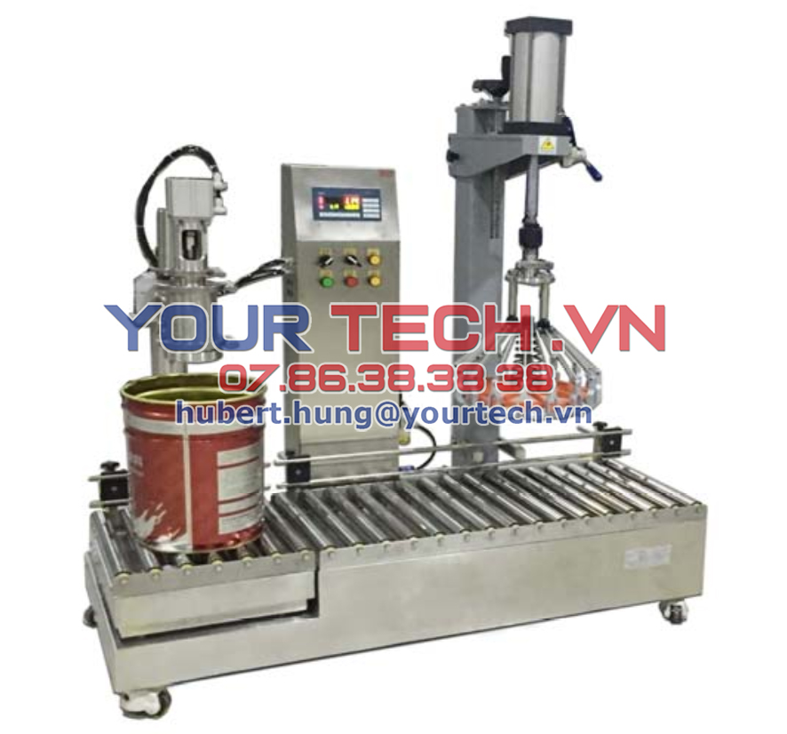 Máy đóng gói bán tự động cho sơn dầu, sơn nước Máy chiết rót, đóng gói chất lỏng chủ yếu được sử dụng trong các ngành công nghiệp như Sơn, Mực In, …. phù hợp cho việc đóng gói và đóng nắp tự động với nhiều dung tích khác nhau 1-5L, 10 – 20L, 50L, 100L, 200L,…